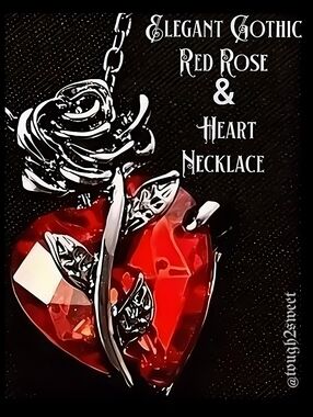 🆕️ELEGANT CLASSIC CHARM GOTHIC RED HEART AND ROSE PENDANT NECKLACE GIFT BOXED